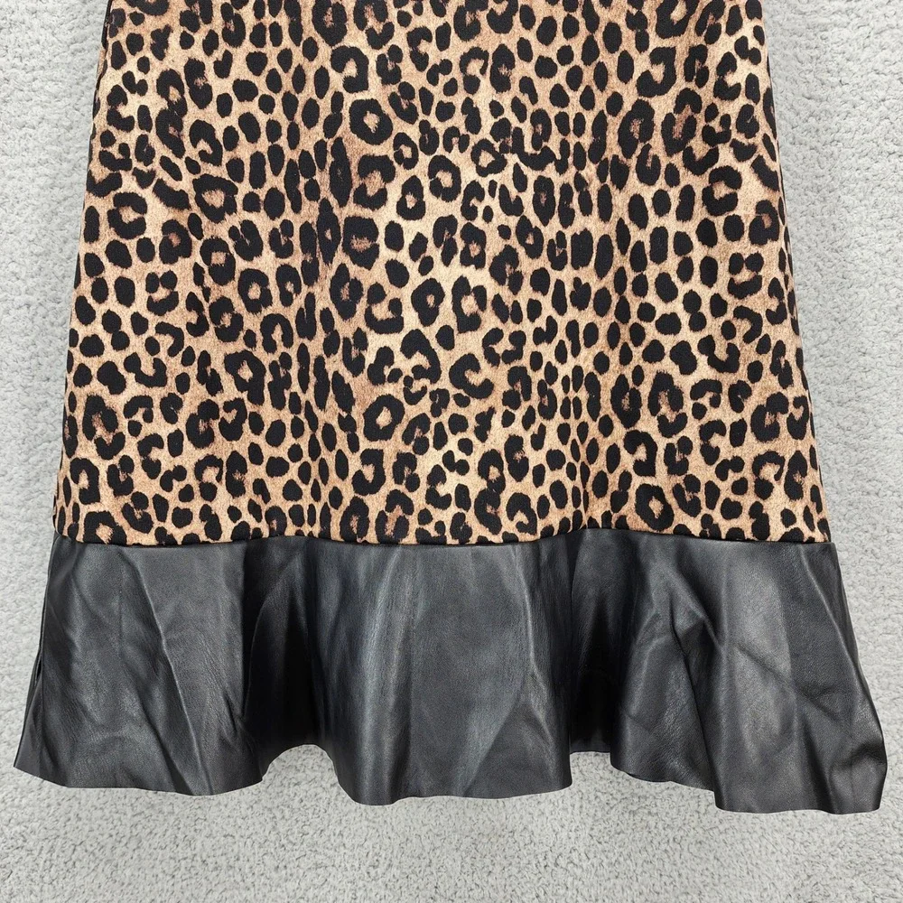 MICHAEL KORS Leopard Print Faux Leather Sleeve Fit‎ Flare Dress Women's Medium